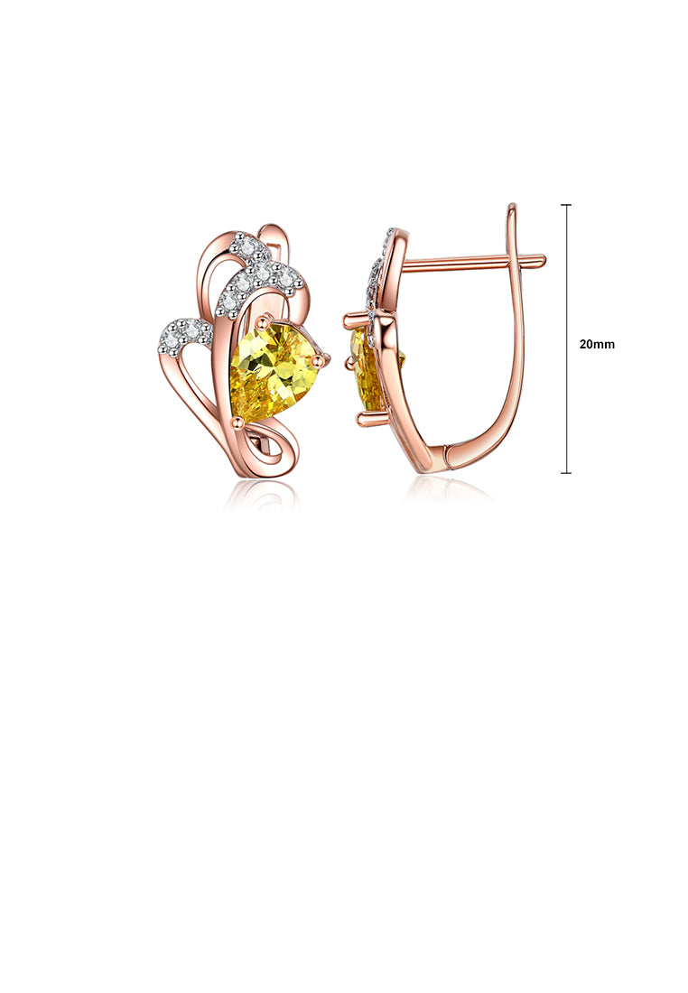 Fashion Simple Plated Rose Gold Flower Earrings with Yellow Cubic Zirconia - Luxurious Look