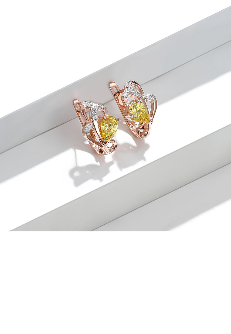 Fashion Simple Plated Rose Gold Flower Earrings with Yellow Cubic Zirconia - Luxurious Look
