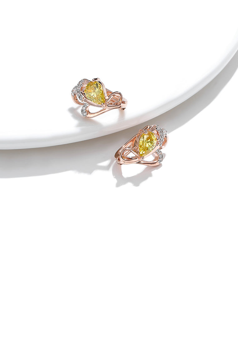 Fashion Simple Plated Rose Gold Flower Earrings with Yellow Cubic Zirconia - Luxurious Look