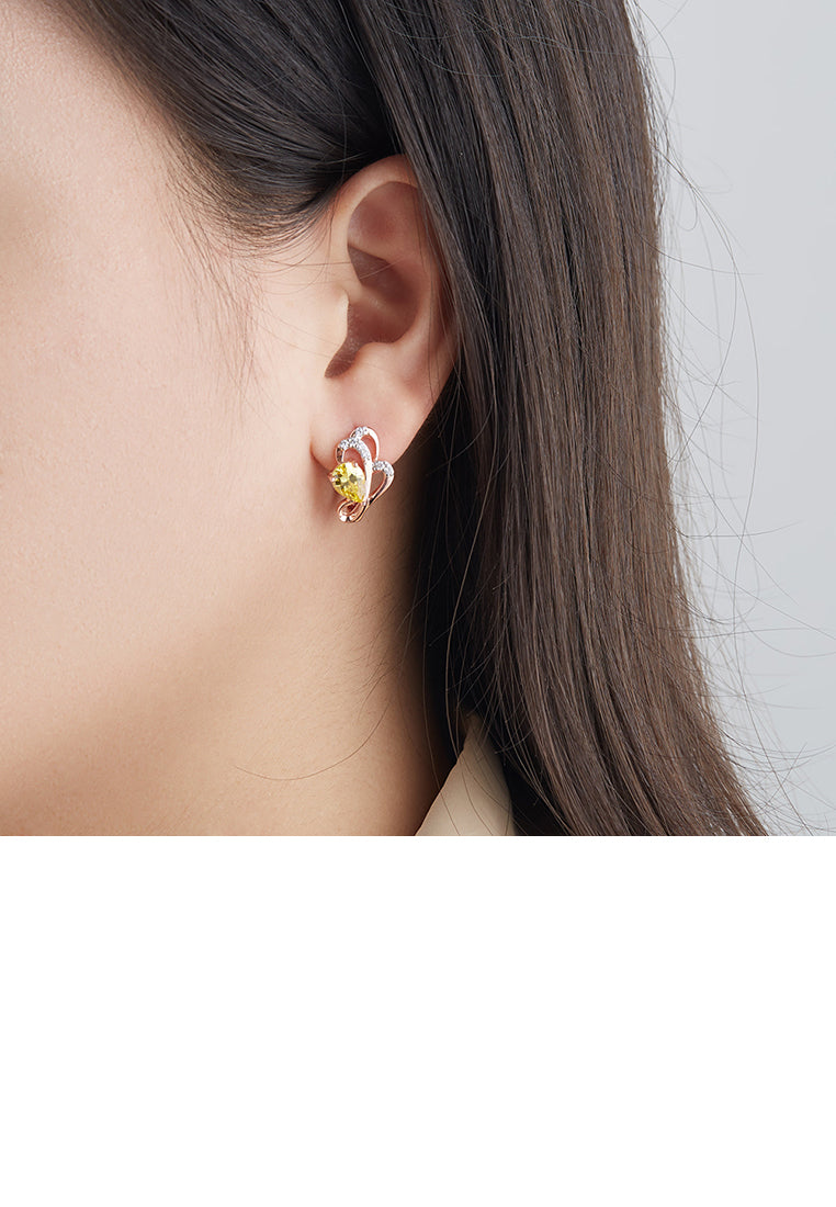 Fashion Simple Plated Rose Gold Flower Earrings with Yellow Cubic Zirconia - Luxurious Look