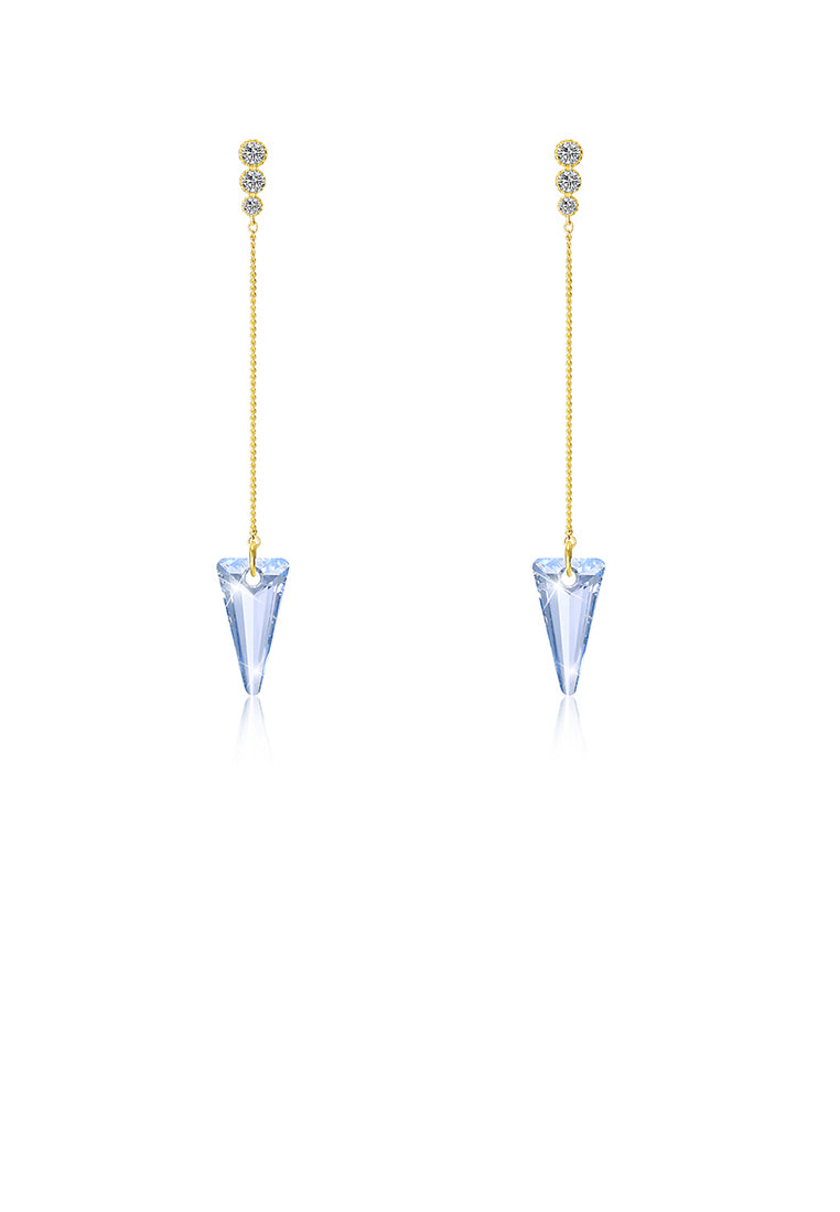 925 Sterling Silver Elegant Sparkling Long Earrings with Blue Austrian Element Crystal