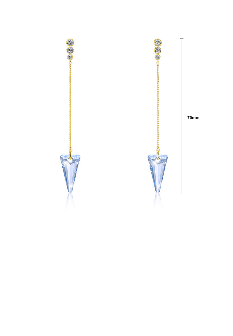 925 Sterling Silver Elegant Sparkling Long Earrings with Blue Austrian Element Crystal