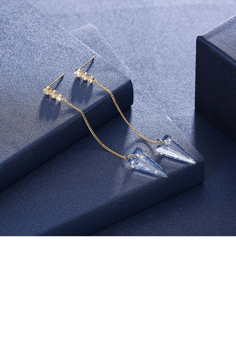 925 Sterling Silver Elegant Sparkling Long Earrings with Blue Austrian Element Crystal