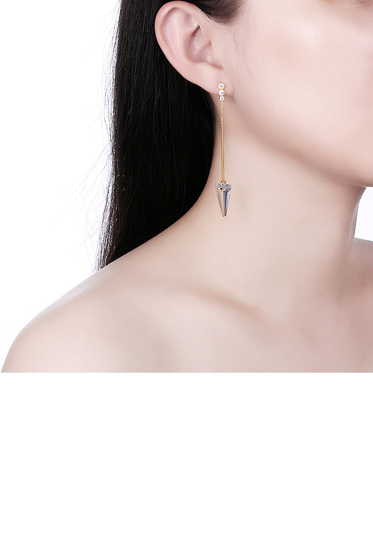 925 Sterling Silver Elegant Sparkling Long Earrings with Blue Austrian Element Crystal