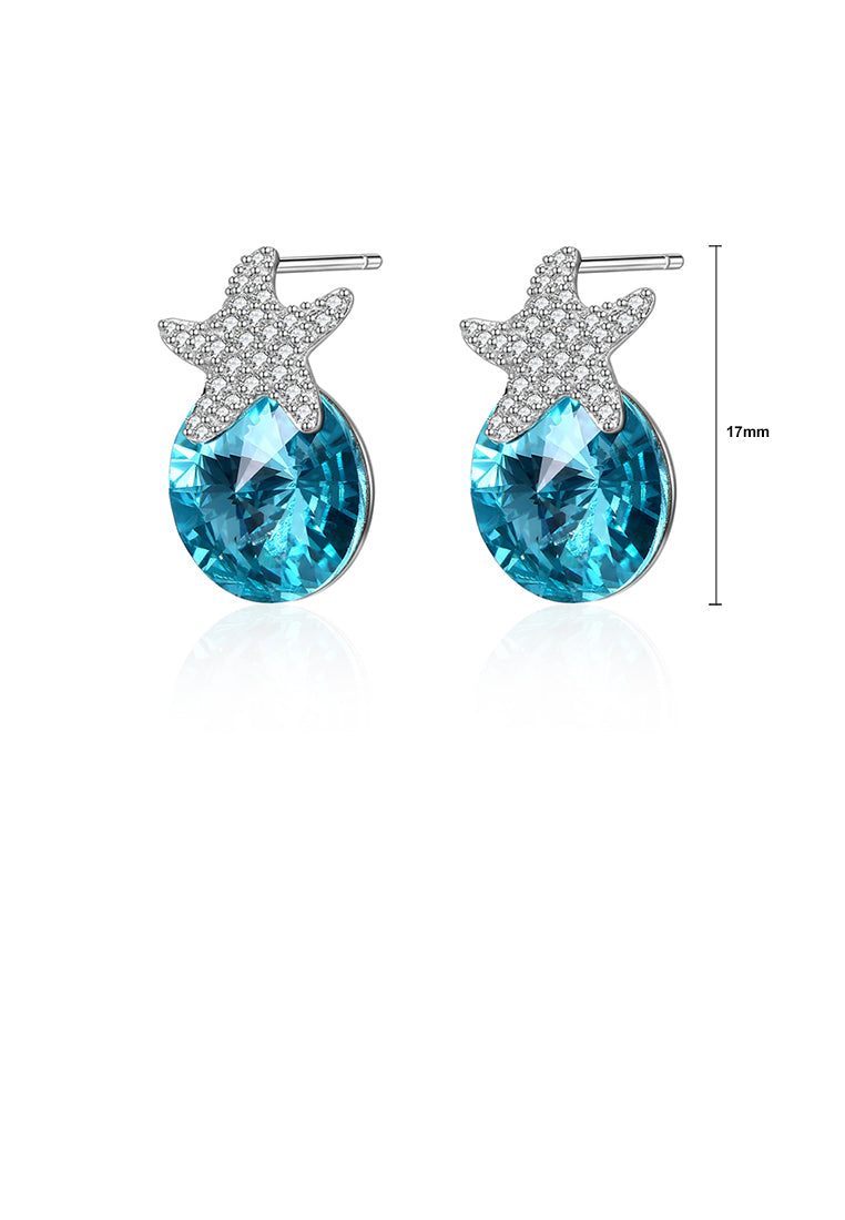 925 Sterling Silver Fashion Star Light Blue Austrian Element Crystal Stud Earrings