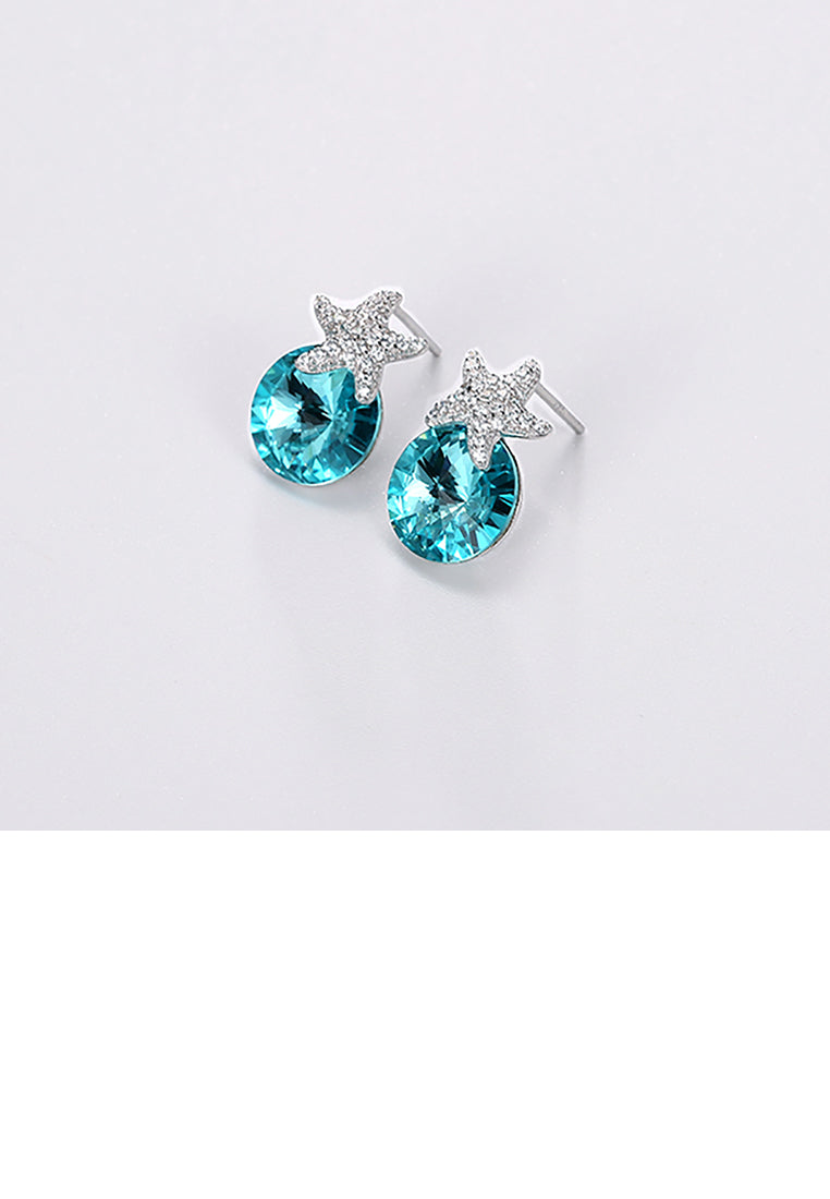925 Sterling Silver Fashion Star Light Blue Austrian Element Crystal Stud Earrings