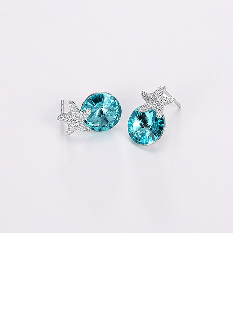 925 Sterling Silver Fashion Star Light Blue Austrian Element Crystal Stud Earrings