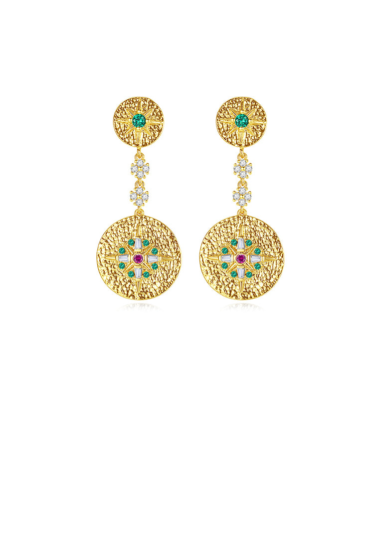 Fashion Vintage Plated Gold Geometric Texture Round Earrings with Cubic Zirconia - Luxurious Look