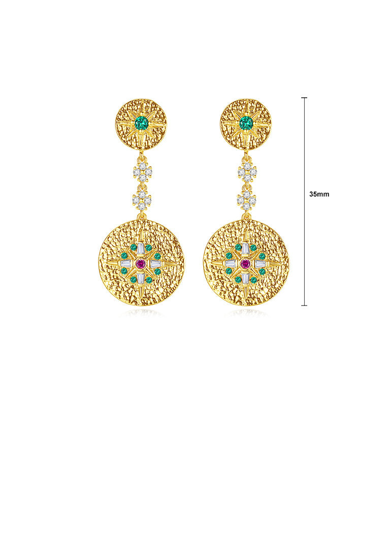 Fashion Vintage Plated Gold Geometric Texture Round Earrings with Cubic Zirconia - Luxurious Look