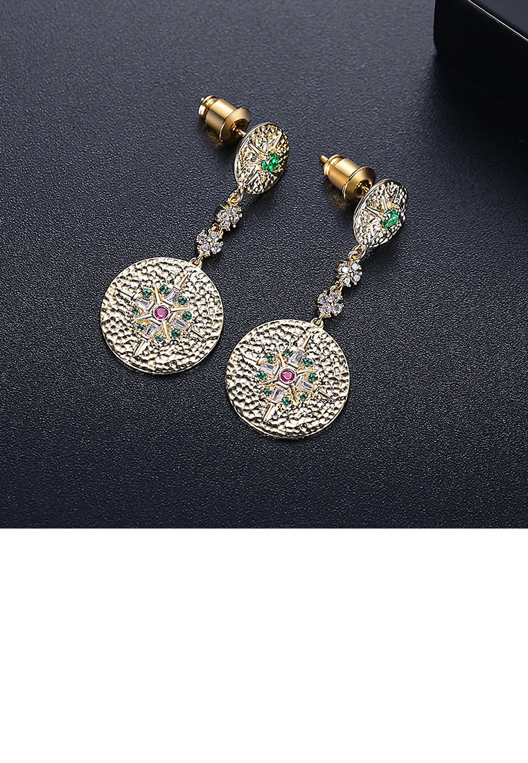 Fashion Vintage Plated Gold Geometric Texture Round Earrings with Cubic Zirconia - Luxurious Look