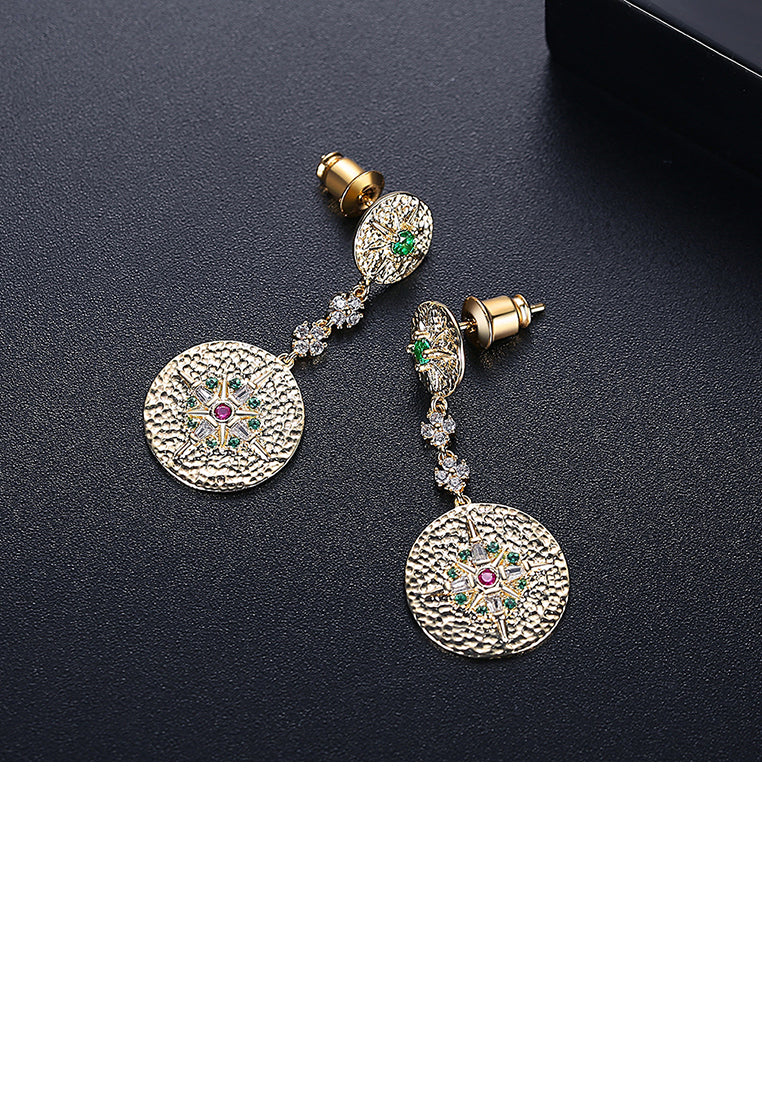 Fashion Vintage Plated Gold Geometric Texture Round Earrings with Cubic Zirconia - Luxurious Look