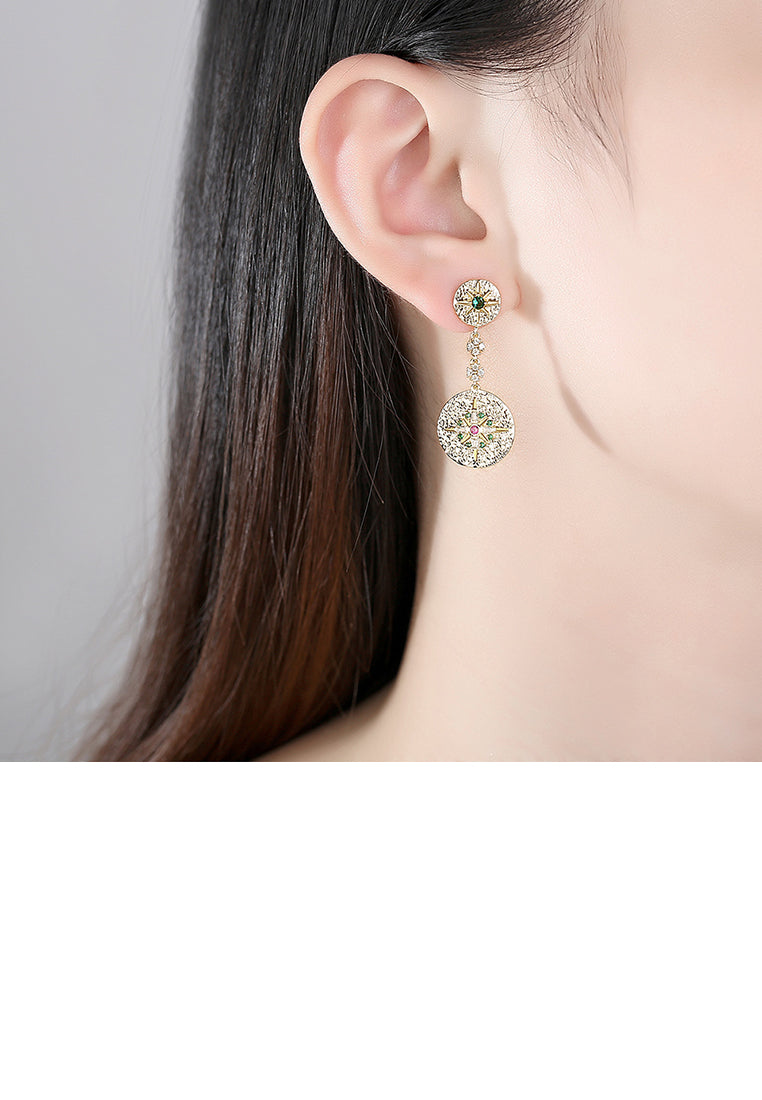 Fashion Vintage Plated Gold Geometric Texture Round Earrings with Cubic Zirconia - Luxurious Look