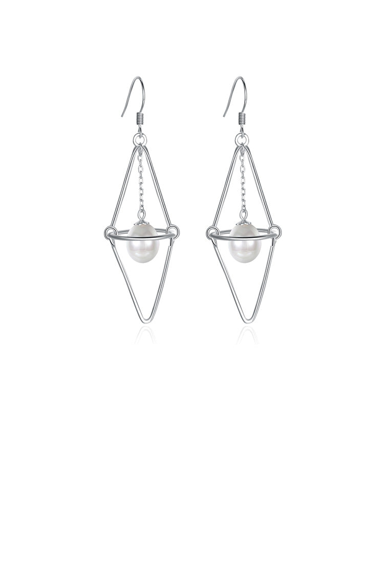 925 Sterling Silver Simple Fashion Geometric Pearl Earrings - Luxurious Look