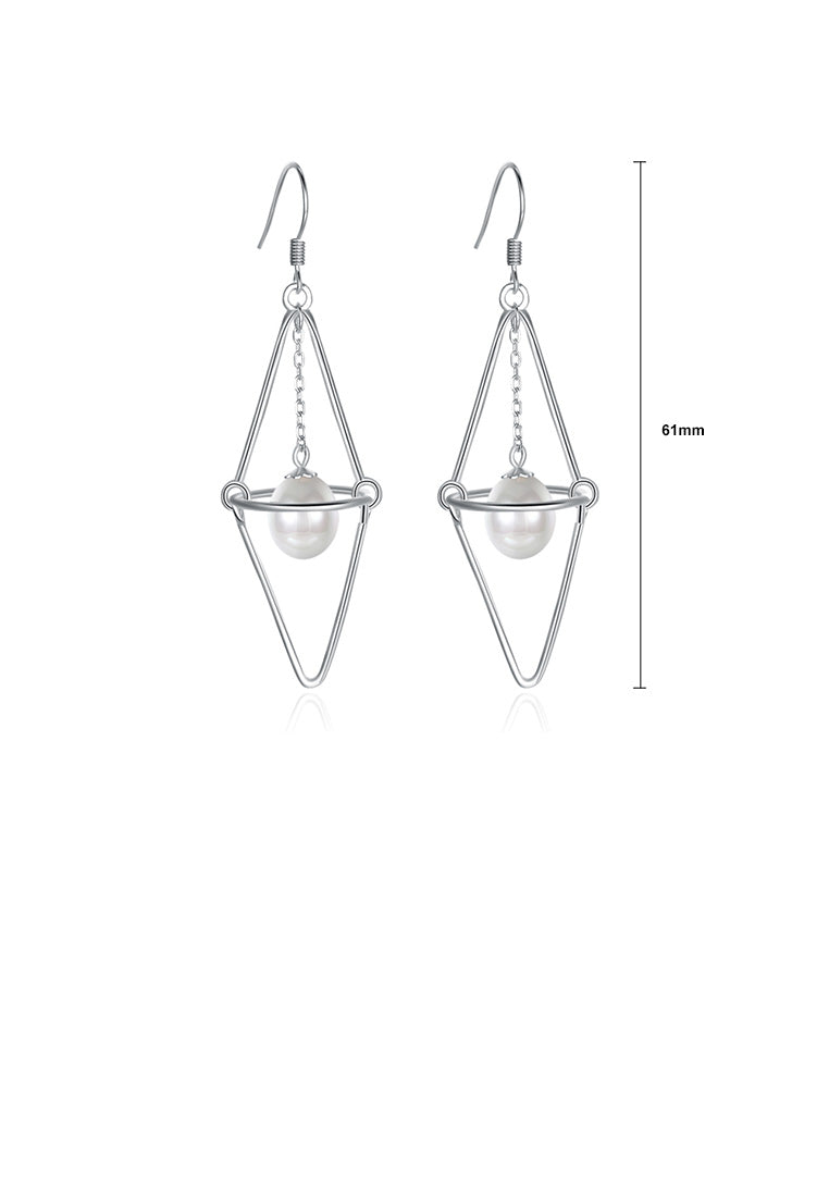 925 Sterling Silver Simple Fashion Geometric Pearl Earrings - Luxurious Look