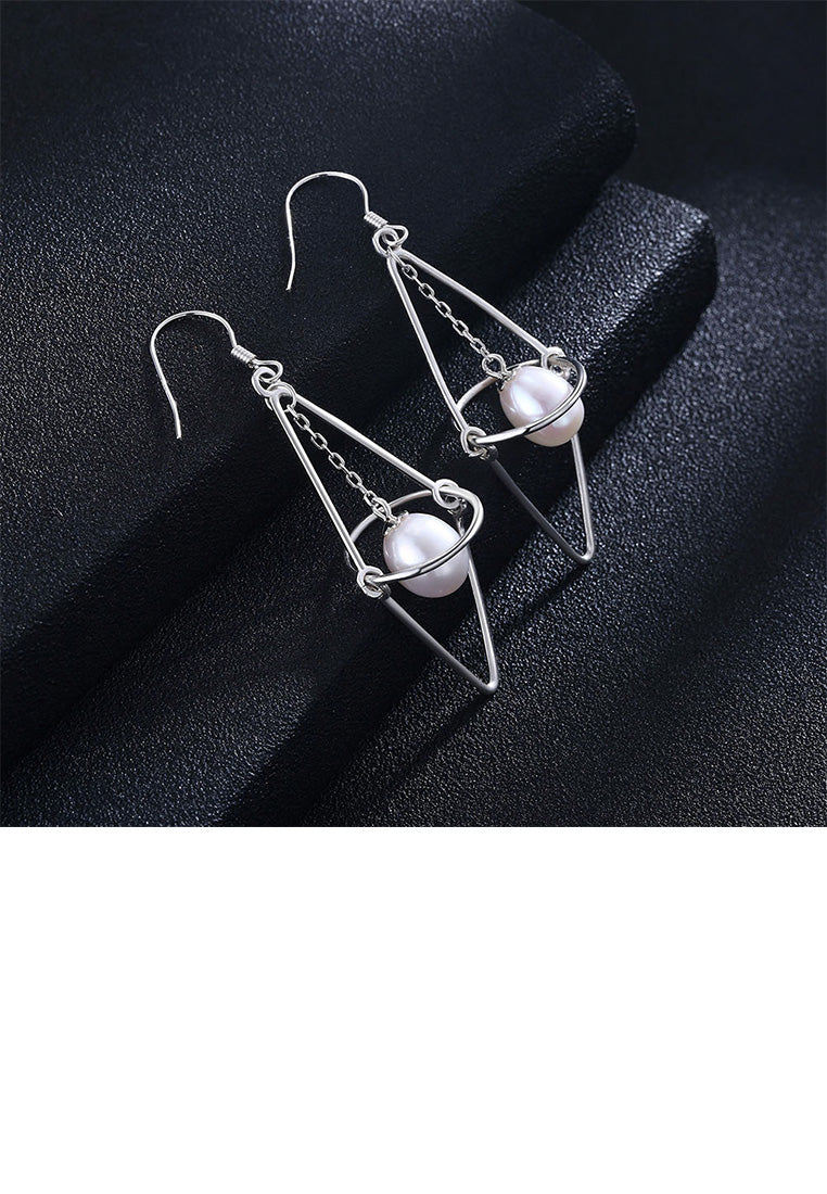 925 Sterling Silver Simple Fashion Geometric Pearl Earrings - Luxurious Look
