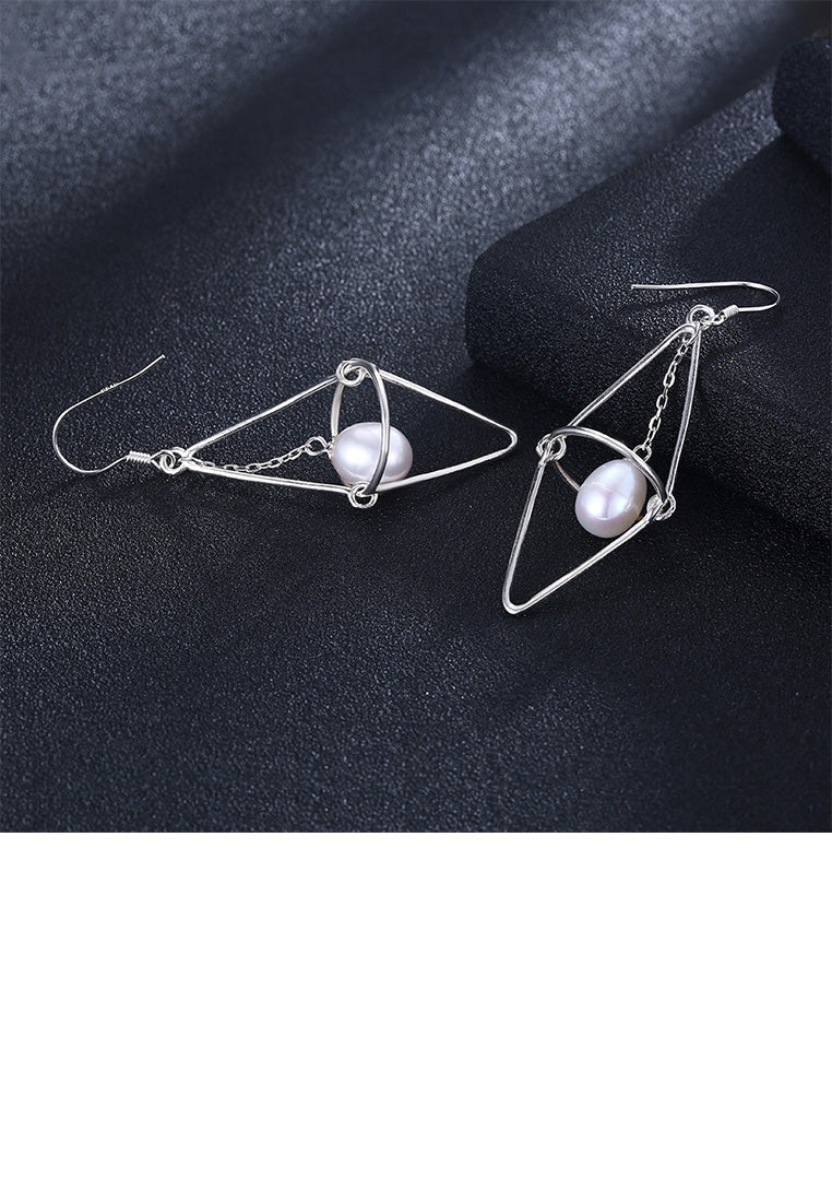 925 Sterling Silver Simple Fashion Geometric Pearl Earrings - Luxurious Look