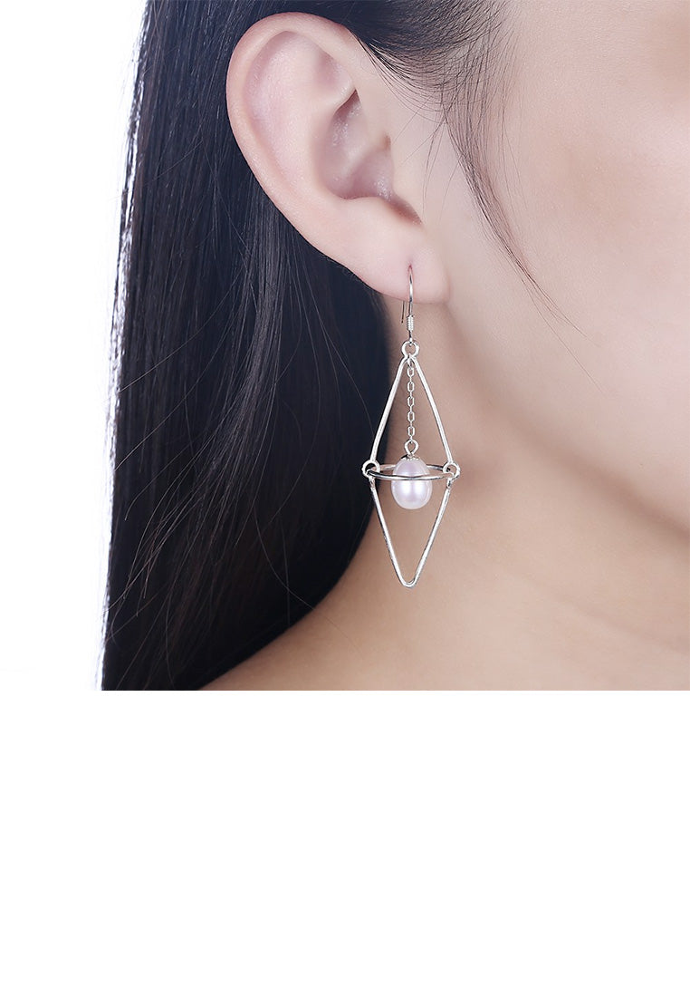 925 Sterling Silver Simple Fashion Geometric Pearl Earrings - Luxurious Look