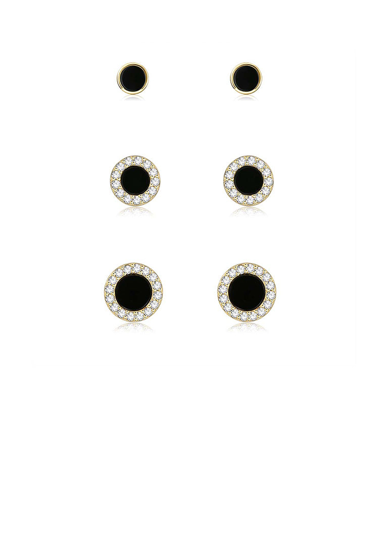 925 Sterling Silver Plated Gold Simple Geometric Round Three-Piece Stud Earrings