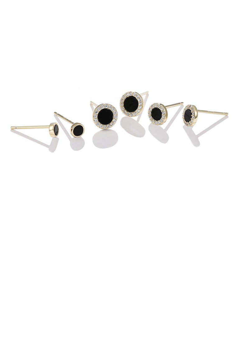 925 Sterling Silver Plated Gold Simple Geometric Round Three-Piece Stud Earrings