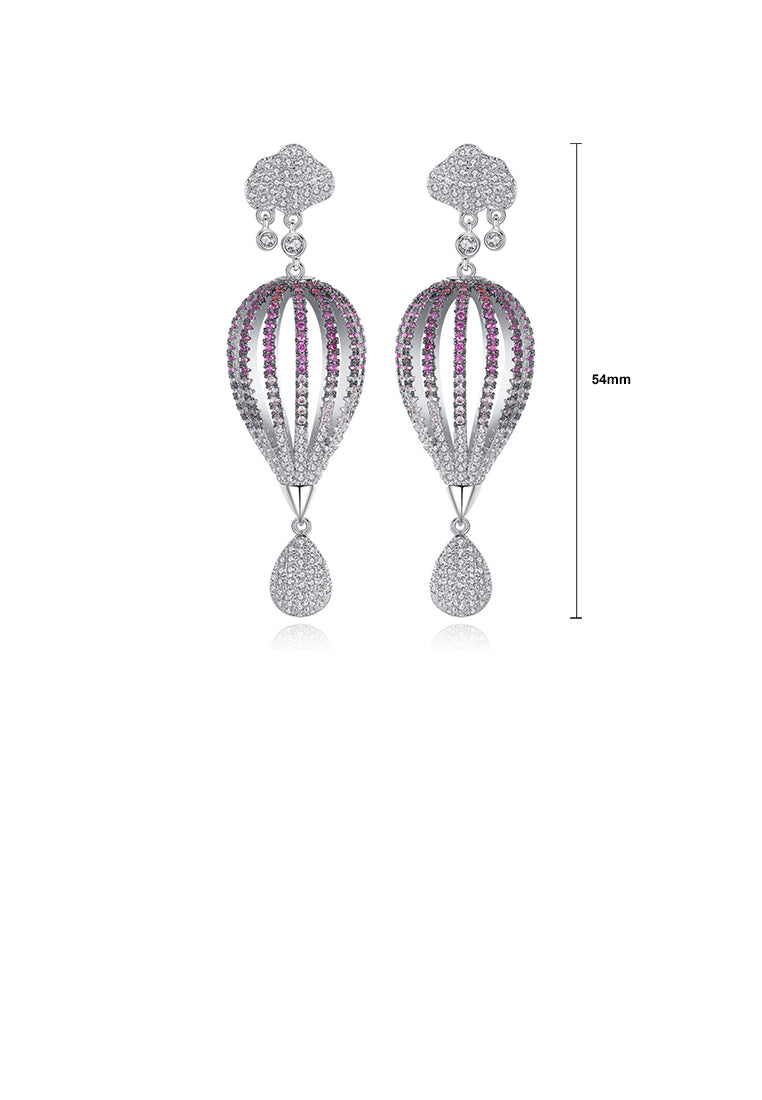 Fashion Creative Hot Air Balloon Earrings with Purple Cubic Zirconia - Luxurious Look