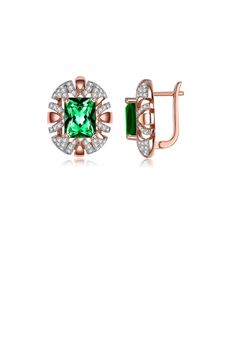 Fashion and Elegant Plated Rose Gold Geometric Round Earrings with Green Cubic Zirconia - Luxurious Look