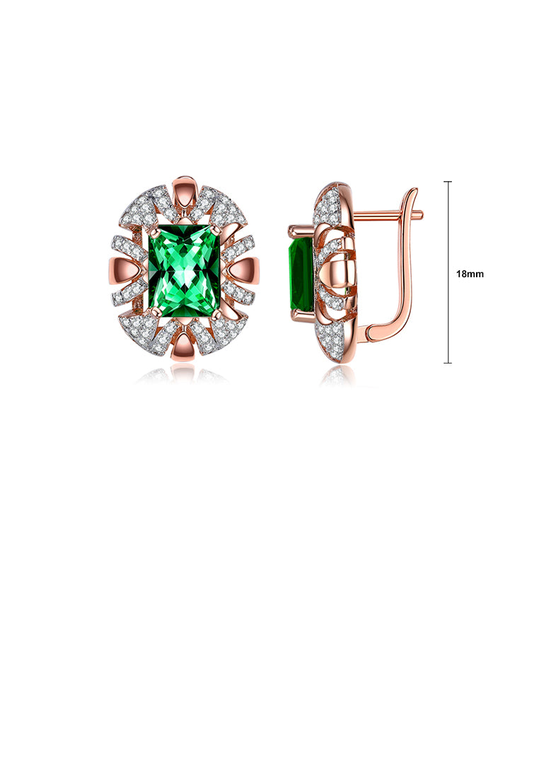 Fashion and Elegant Plated Rose Gold Geometric Round Earrings with Green Cubic Zirconia - Luxurious Look