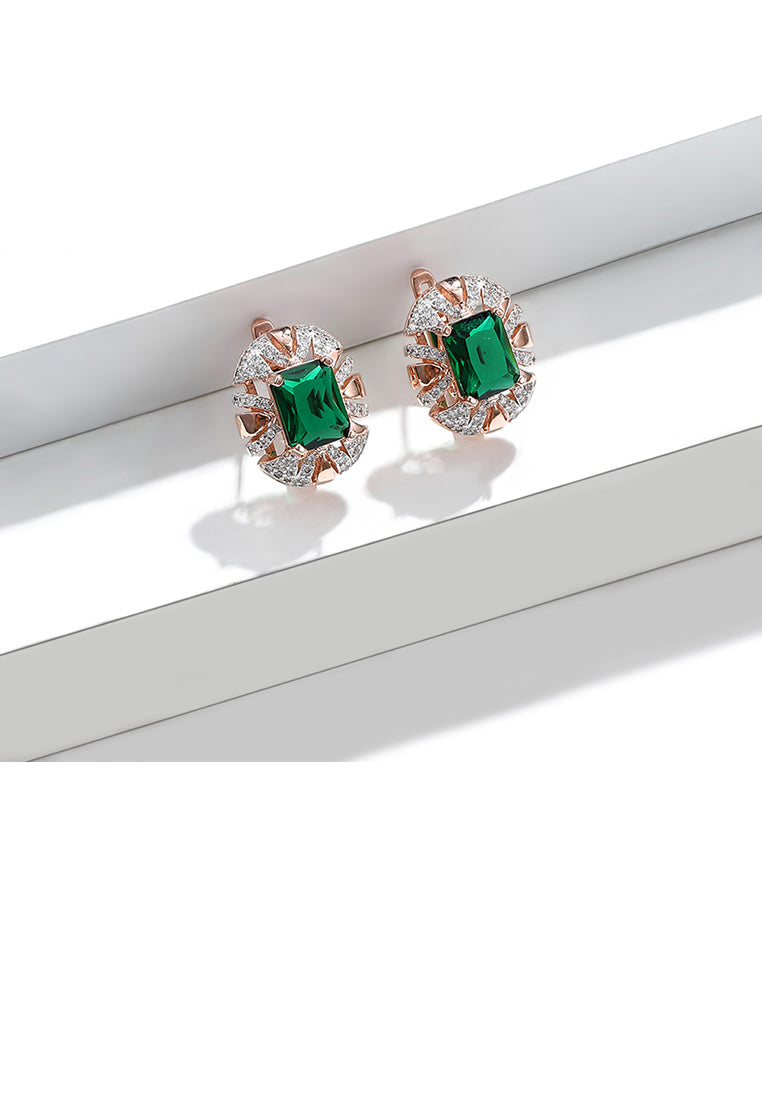 Fashion and Elegant Plated Rose Gold Geometric Round Earrings with Green Cubic Zirconia - Luxurious Look