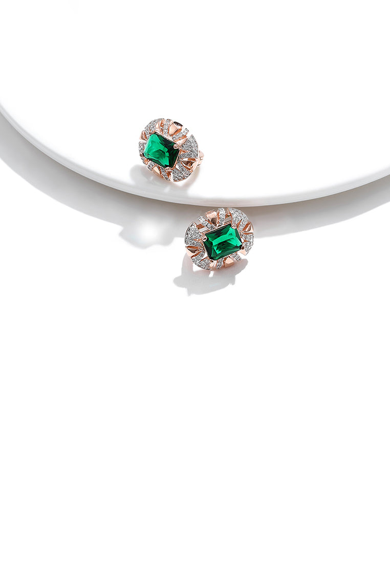 Fashion and Elegant Plated Rose Gold Geometric Round Earrings with Green Cubic Zirconia - Luxurious Look