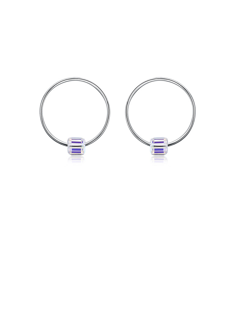 925 Sterling Silver Fashion Elegant Geometric Circle Earrings and Ear Studs with White Austrian Element Crystal