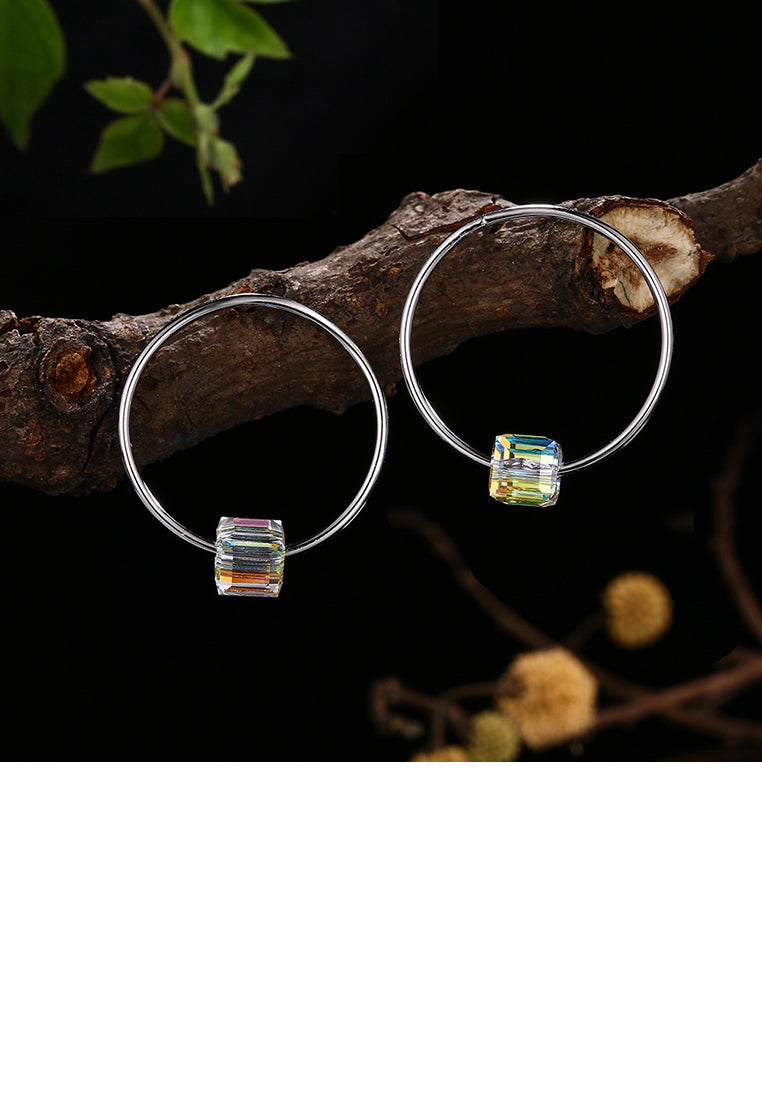 925 Sterling Silver Fashion Elegant Geometric Circle Earrings and Ear Studs with White Austrian Element Crystal