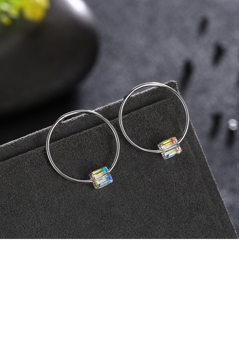 925 Sterling Silver Fashion Elegant Geometric Circle Earrings and Ear Studs with White Austrian Element Crystal
