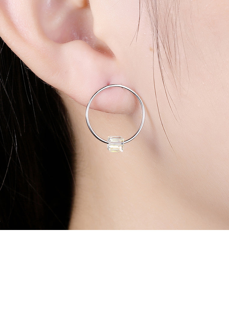 925 Sterling Silver Fashion Elegant Geometric Circle Earrings and Ear Studs with White Austrian Element Crystal