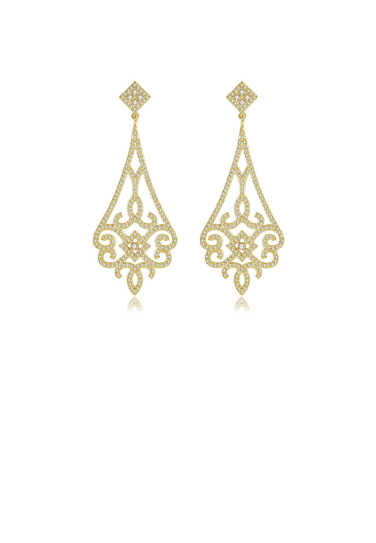 Fashion and Elegant Plated Gold Geometric Pattern Earrings with Cubic Zirconia - Luxurious Look
