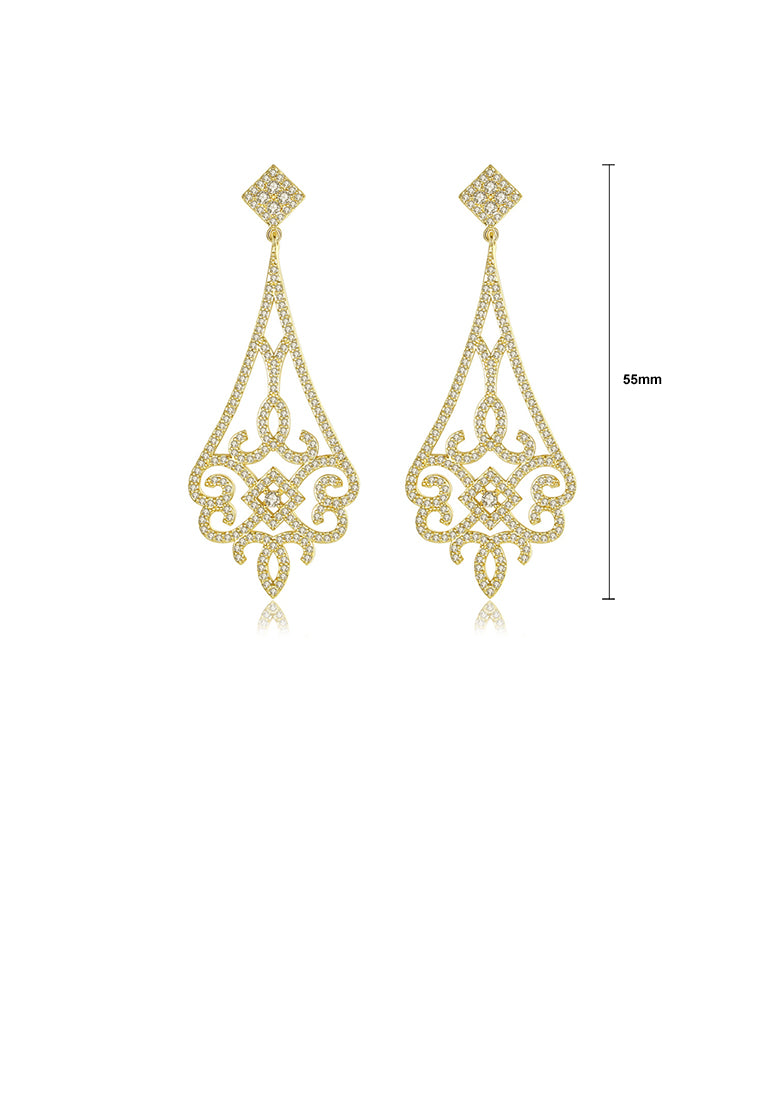 Fashion and Elegant Plated Gold Geometric Pattern Earrings with Cubic Zirconia - Luxurious Look