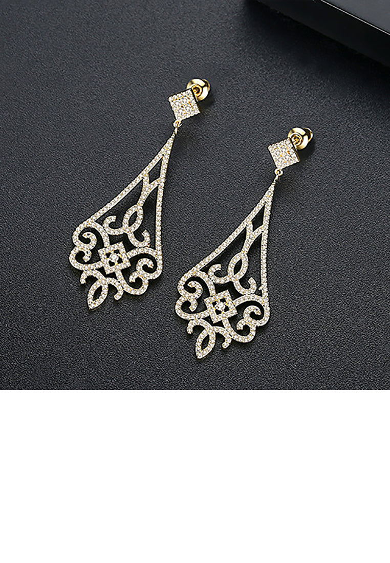 Fashion and Elegant Plated Gold Geometric Pattern Earrings with Cubic Zirconia - Luxurious Look