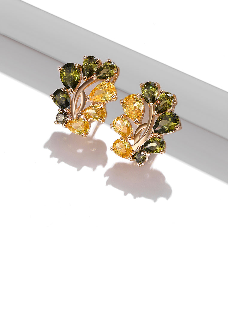 Fashion Temperament Plated Rose Gold Leaf Stud Earrings with Cubic Zirconia - Luxurious Look