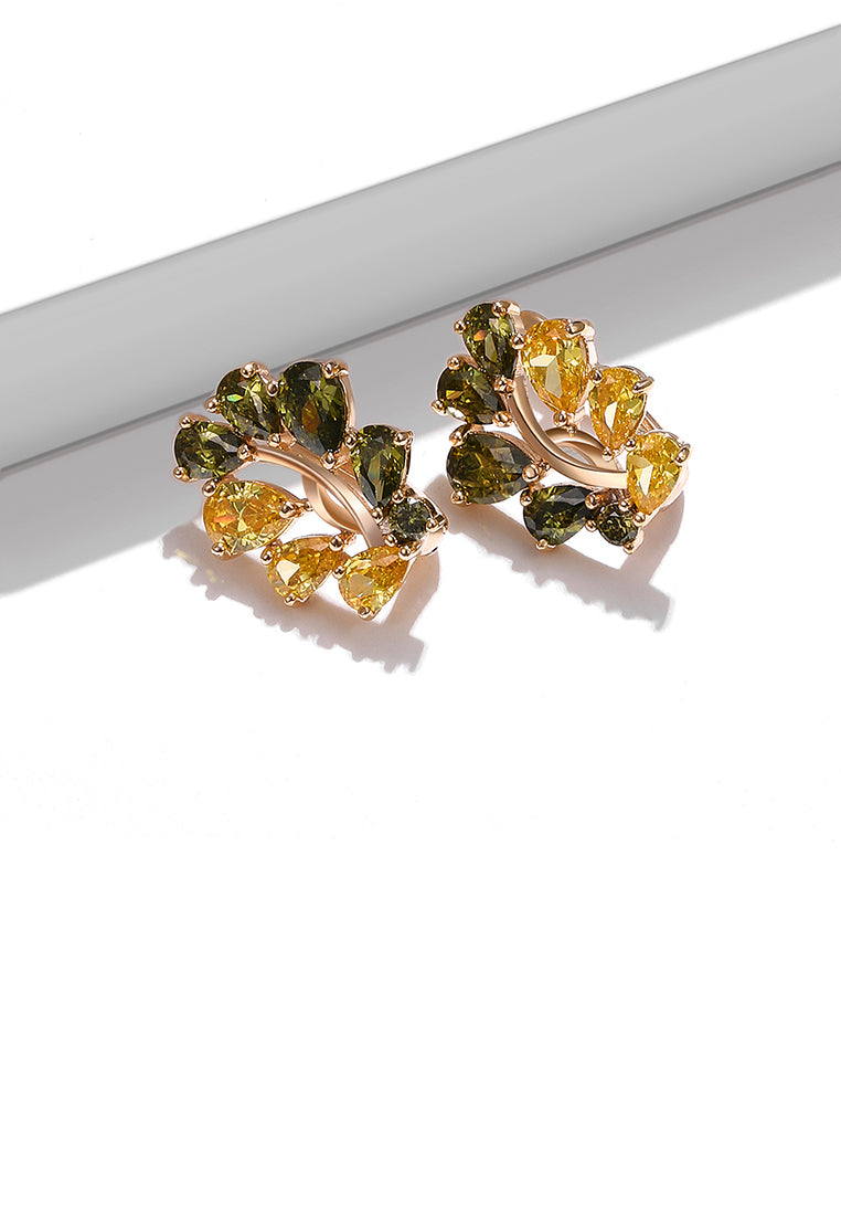 Fashion Temperament Plated Rose Gold Leaf Stud Earrings with Cubic Zirconia - Luxurious Look