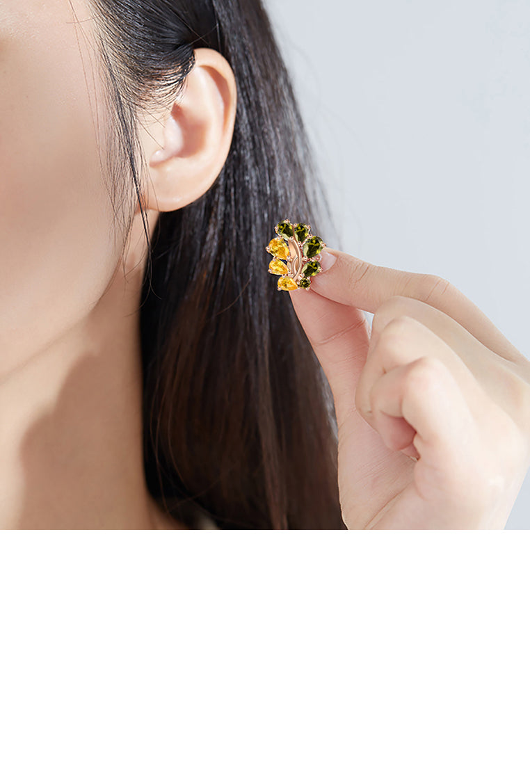 Fashion Temperament Plated Rose Gold Leaf Stud Earrings with Cubic Zirconia - Luxurious Look