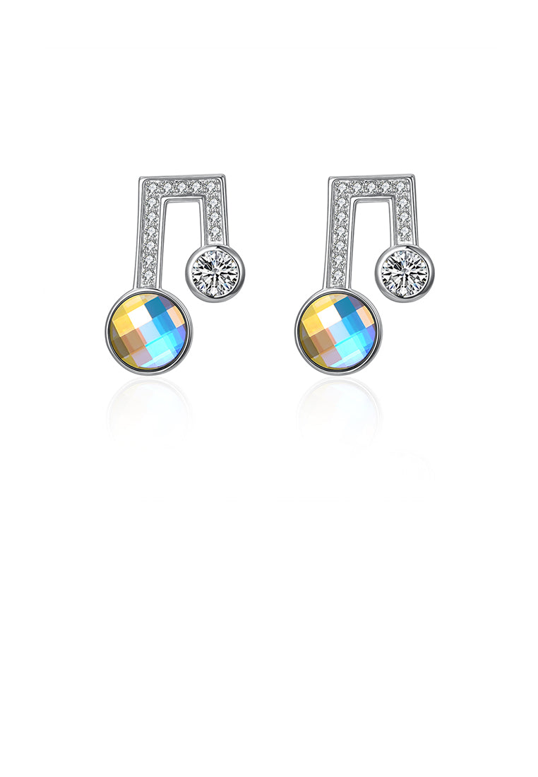 925 Sterling Silver Simple Note Stud Earrings with Austrian Element Crystal