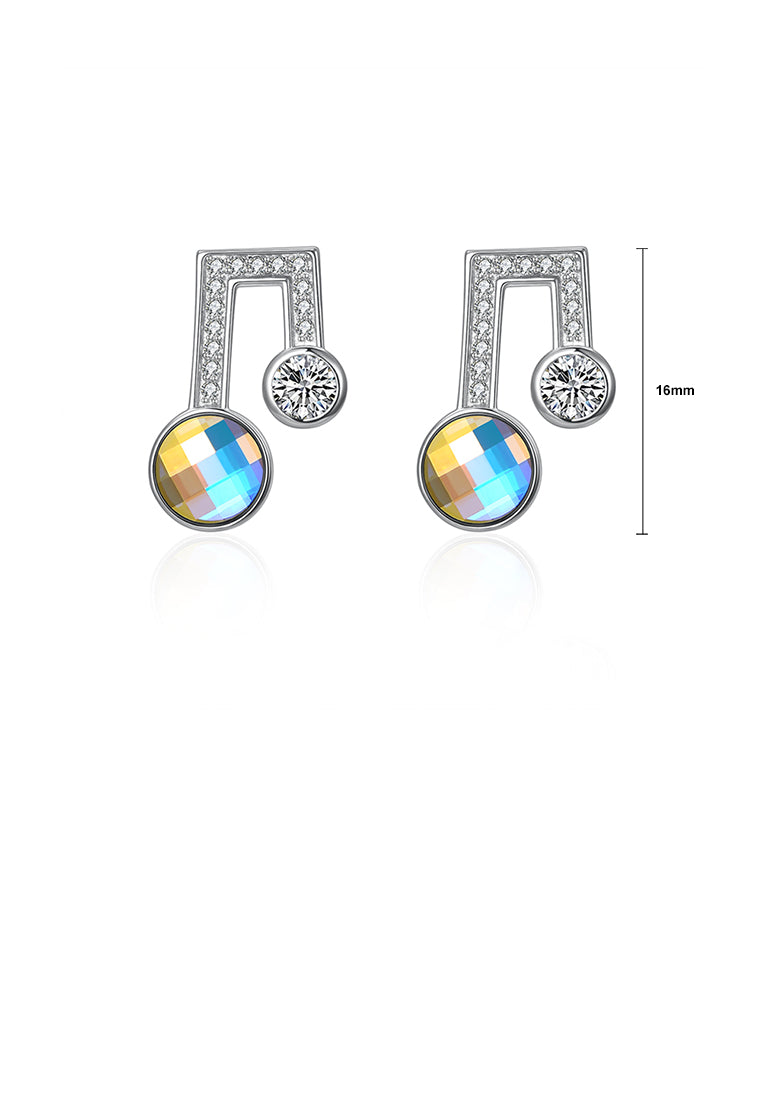 925 Sterling Silver Simple Note Stud Earrings with Austrian Element Crystal