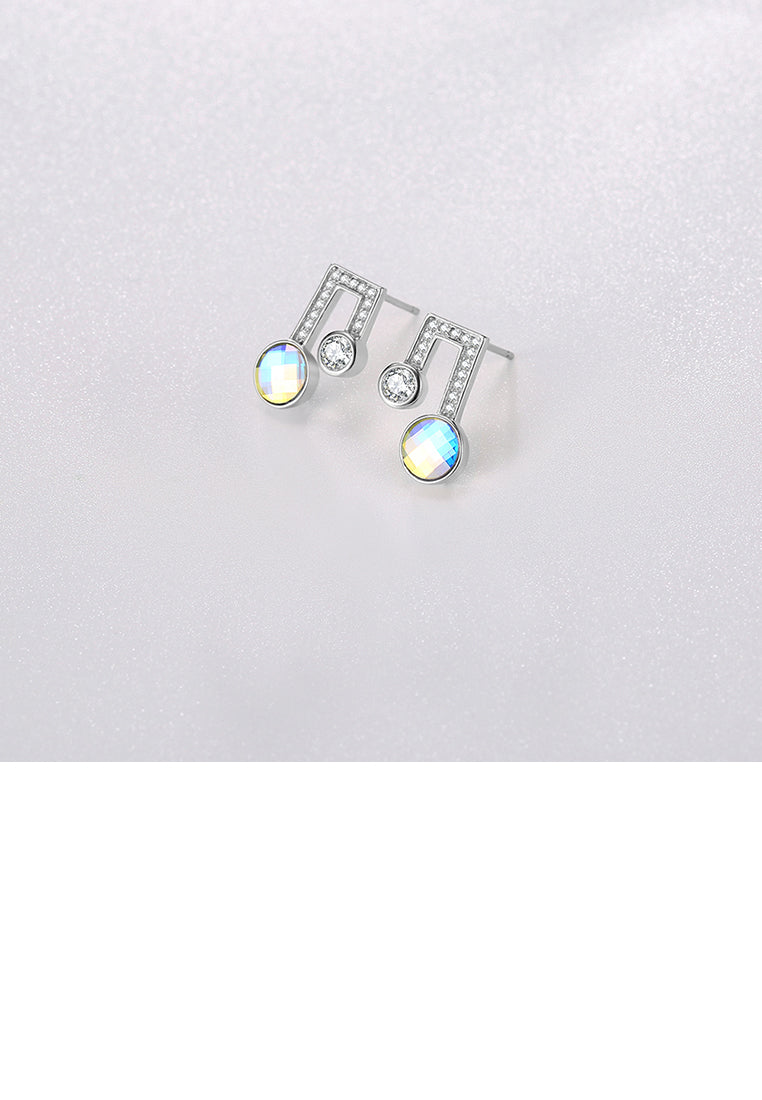 925 Sterling Silver Simple Note Stud Earrings with Austrian Element Crystal