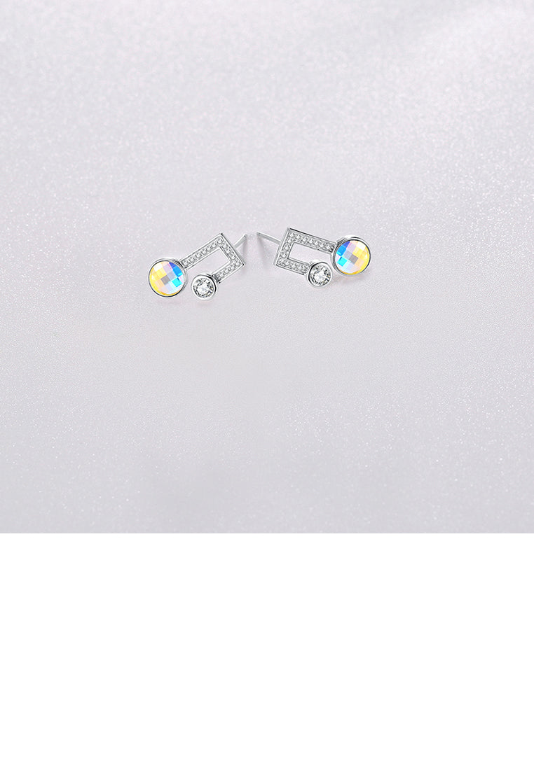 925 Sterling Silver Simple Note Stud Earrings with Austrian Element Crystal
