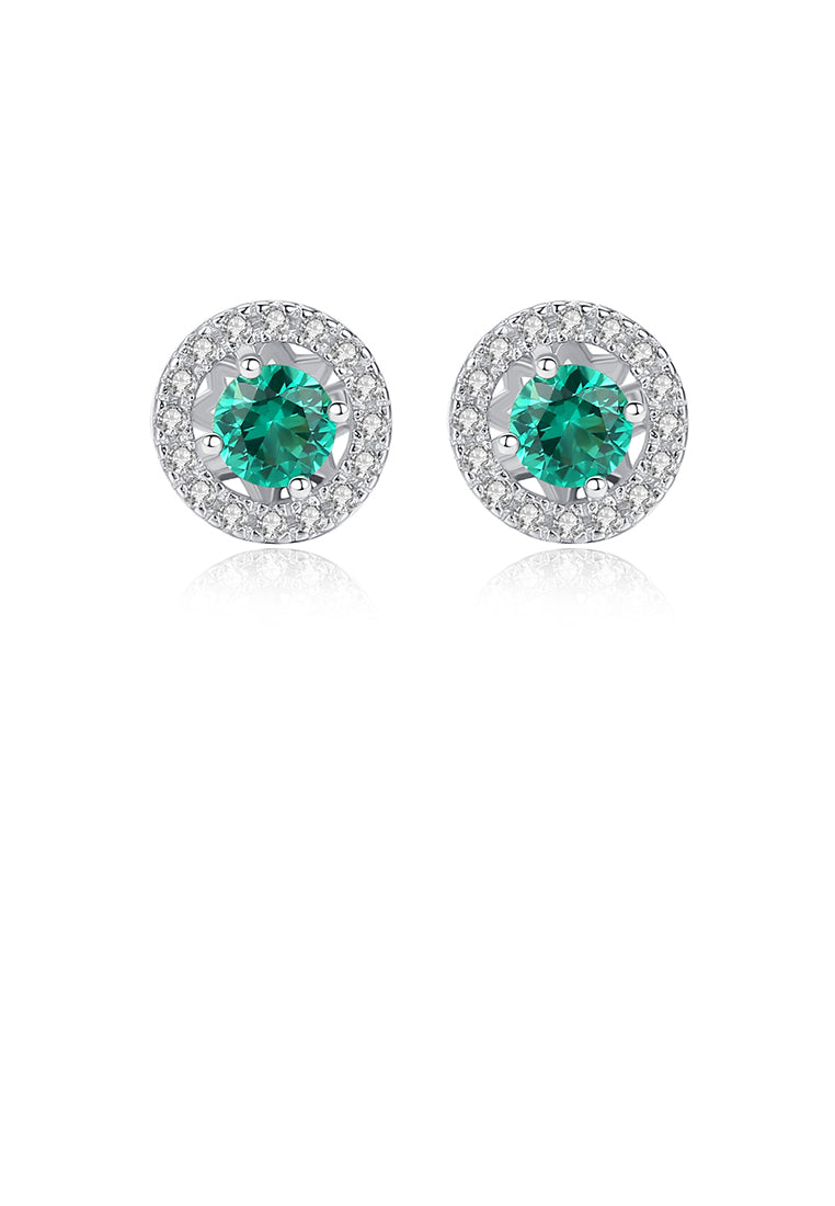 925 Sterling Silver Simply Brilliant Geometric Round Green Cubic Zirconia Stud Earrings - Luxurious Look