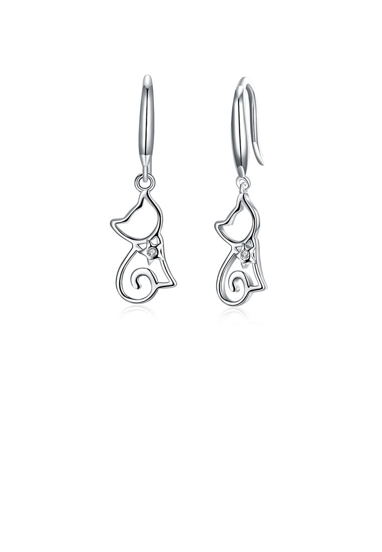 925 Sterling Silver Cat Earrings with Austrian Element Crystal