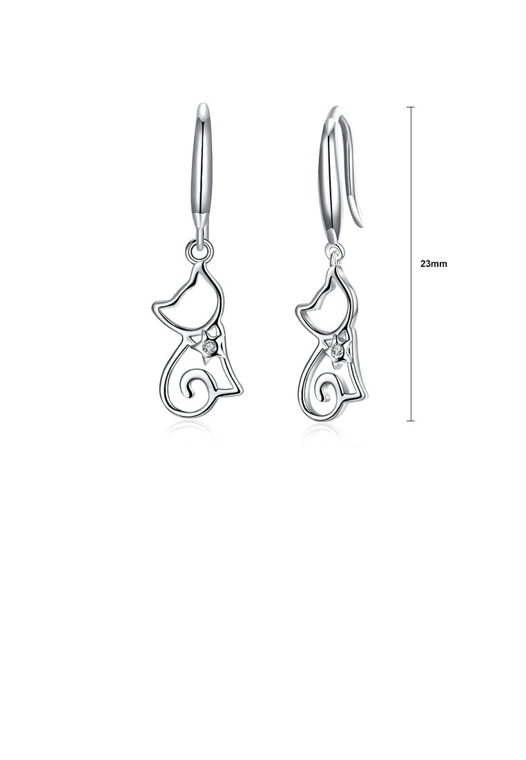 925 Sterling Silver Cat Earrings with Austrian Element Crystal