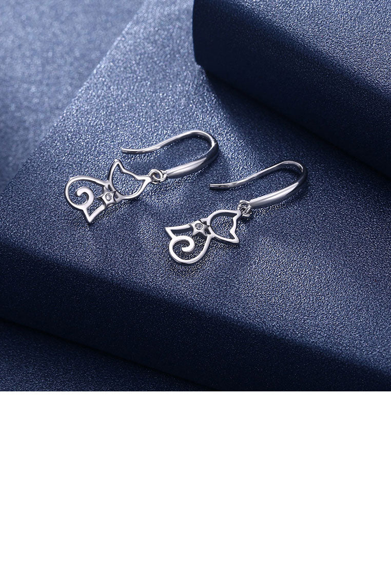 925 Sterling Silver Cat Earrings with Austrian Element Crystal