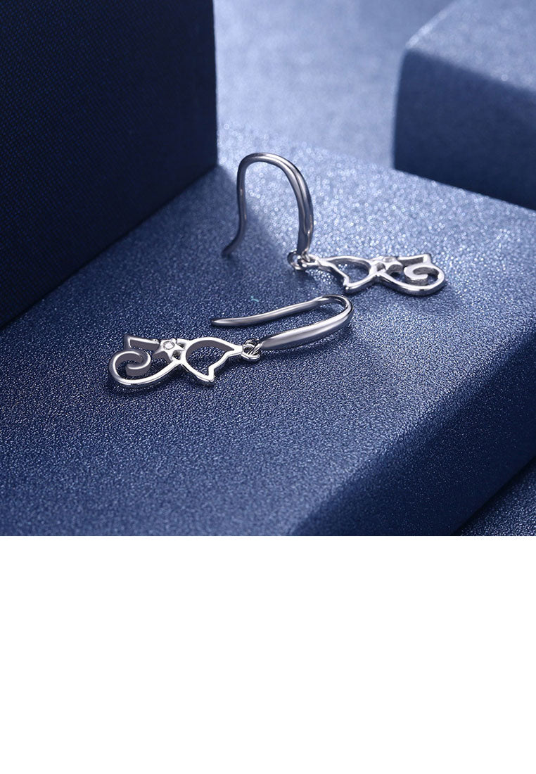 925 Sterling Silver Cat Earrings with Austrian Element Crystal
