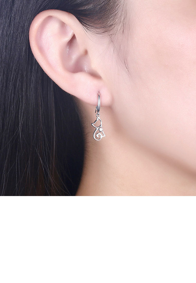 925 Sterling Silver Cat Earrings with Austrian Element Crystal