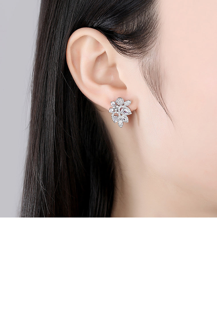 Elegant Bright Geometric Flower Earrings with Cubic Zirconia - Luxurious Look