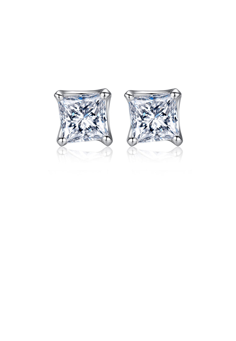 925 Sterling Silver Simple Fashion Geometric Square Cubic Zirconia Stud Earrings - Luxurious Look